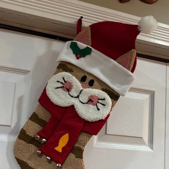 Glitzhome 22 in.  3D Cat Hooked Stocking - Picture 6 of 6